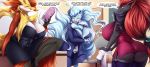  2020 alolan_ninetales ambiguous_gender anthro anthrofied big_breasts big_butt black_body blue_body blush book breasts butt canid canine classroom cleavage clothed clothing delphox detailed_background dialogue digital_media_(artwork) ear_piercing ear_ring english_text female footwear fur garter_straps group hair hi_res holding_book holding_object human inner_ear_fluff inside larger_anthro larger_female legwear licking licking_lips licking_own_lips mammal mature_female mleonheart nintendo open_mouth panties piercing pok&eacute;mon pok&eacute;mon_(species) reading red_hair regional_form_(pok&eacute;mon) school self_lick size_difference smaller_human text thigh_highs thought_bubble tongue tongue_out tuft underwear video_games yellow_body yellow_fur zoroark 