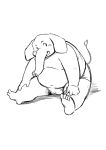  2016 anthro belly blush clothing elephant elephantid kemono male mammal monochrome overweight overweight_anthro overweight_male proboscidean simple_background sitting solo takagi_kyou underwear white_background 
