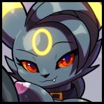  1:1 areola blitzdrachin breasts collar conditional_dnp cropped cute_fangs eeveelution eyelashes female half-closed_eyes icon low_res narrowed_eyes nintendo nipples patreon pok&eacute;mon pok&eacute;mon_(species) red_eyes red_sclera semi-anthro smug umbreon video_games 
