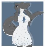  abigail_(hazardtime) anthro blush clothed clothing covering covering_mouth dress female fish ground_shark hammerhead_shark kitsunewaffles-chan marine nervous shark shy smile solo 