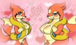  &lt;3 bedroom_eyes big_breasts blush breast_size_difference breasts duo female feral floatzel genitals japanese_text looking_at_viewer mochimochi39mo narrowed_eyes nintendo pink_background pok&eacute;mon pok&eacute;mon_(species) pussy seductive simple_background text translation_request video_games 