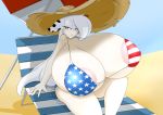  angelthecatgirl anthro areola areola_slip big_breasts bikini bovid bovine breasts clothing female hair hat headgear headwear huge_breasts hyper hyper_breasts mammal red_eyes sitting solo sonic_the_hedgehog_(series) stars_and_stripes swimwear umbrella united_states_of_america white_hair 