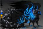  9_tails absurd_res alternate_version_at_source athena0023 black_body black_fur canid canine canis etis feathered_wings feathers female feral fur glowing glowing_flesh glowing_markings grey_background hi_res hybrid mammal markings multi_tail simple_background solo spirit_wolf standing wings wolf 