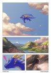  ! cave cloud comic deusexmoose dragon feral flying hi_res male mountain outside sky solo water wings 