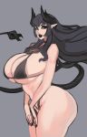  big_breasts bikini black_hair breasts clothing demon demon_humanoid female grey_background hair hi_res horn horned_humanoid huge_breasts humanoid humanoid_pointy_ears liveforthefunk long_hair not_furry simple_background solo swimwear 