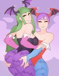  absurd_res big_butt butt butt_grab capcom darkstalkers demon female female/female green_hair hair hand_on_butt head_wings hi_res humanoid lilith_aensland looking_at_viewer looking_back morrigan_aensland not_furry purple_hair splashbrush video_games winged_humanoid wings 