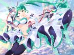  1girl absurdres breasts bridal_veil bride elbow_gloves gloves green_eyes green_hair highres horns huge_filesize large_breasts pneuma_(xenoblade) ponytail risumi_(taka-fallcherryblossom) single_horn swimsuit thighhighs veil wings xenoblade_chronicles_(series) xenoblade_chronicles_2 