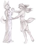  anthro avoid_posting breasts canid canine chakona_space clothing dress duo eyes_closed faleshkarti female fennec fox fur hair hand_holding leanna_fennec mammal mehndix midriff open_mouth 