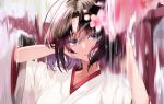  brown_hair close flowers japanese_clothes kara_no_kyoukai kooemong ryougi_shiki short_hair water 