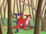  4:3 absurd_res anal anthro clothing digimon digimon_(species) duo footwear hi_res impmon kevin_(s1x) male male/male p.v.su shoes sneakers transformation veemon 