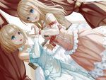  2girls blonde_hair blue_eyes blush dress long_hair original short_hair shoujo_ai tagme_(artist) 