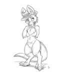  2020 4:5 alternate_species anthro breasts chest_tuft claws clothing female flinters hat headgear headwear hi_res macropod mammal marsupial monochrome nude pouch_(anatomy) solo toe_claws tuft wallaby whiskers 
