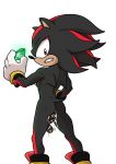  anthro black_body black_fur black_nose bodily_fluids butt chaos_emerald clenched_teeth clothing countershade_face countershading cum cum_drip cum_on_penis dripping emerald_(gem) eulipotyphlan fangs fur gem genital_fluids genitals gloves handwear hedgehog hi_res holding_object looking_at_viewer looking_back luckylui male mammal penis rear_view red_body red_eyes red_fur shadow_the_hedgehog simple_background solo sonic_the_hedgehog_(series) standing tan_body tan_skin teeth white_background 
