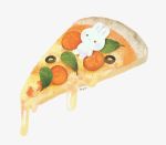  ayu_(mog) bunny lying no_humans on_back original pepperoni pizza_slice signature simple_background white_background 