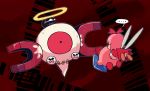  ... 1girl abstract_background cosplay crossover dress fairy fairy_wings fake_halo gen_1_pokemon highres kirby kirby_(series) kirby_64 looking_at_another magnemite paint pink_hair pokemon pokemon_(creature) rariatto_(ganguri) red_background red_dress red_eyes red_ribbon ribbon ribbon_(kirby) spoken_ellipsis tape wings zero_two_(kirby) zero_two_(kirby)_(cosplay) 