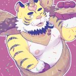  1:1 2018 anthro belly dessert felid food hi_res ice_cream kemono male mammal moobs nipples one_eye_closed overweight overweight_anthro overweight_male pantherine pink_nose solo tiger tongue tongue_out un0sk wink 