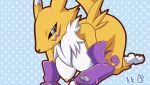  all_fours animated anthro big_breasts black_sclera blue_eyes bouncing_breasts breasts canid canine digimon digimon_(species) female fur hanging_breasts looking_at_viewer mammal nipples nude rabbitsrapid renamon short_playtime smile solo white_body white_fur yellow_body yellow_fur 