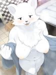  absurd_res anthro areola blush breasts female fur fur_tuft hi_res ice_(ishuzoku_reviewers) ishuzoku_reviewers kame_3 mammal nipples nude polar_bear smile solo towel tuft ursid ursine white_body white_fur 