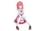  blush braids breast_hold kanojo_okarishimasu nami_(nyaa) red_eyes red_hair sakurasawa_sumi school_uniform short_hair skirt thighhighs third-party_edit white 