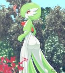  ? ambiguous_gender big_butt blush butt clothed clothing eyelashes female flower gardevoir humanoid innocence looking_at_viewer mammal meltycream nintendo not_furry nude plant pok&eacute;mon pok&eacute;mon_(species) red_eyes shy solo split_dress tree unaware video_games 