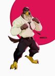  abstract_background absurd_res angry anthro avian beak bird falcon falcon_graves falconid fighting_pose glare hi_res male modern_bird muscular muscular_anthro muscular_male necktie pose solo talons thick_neck toothed_beak 