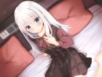  aqua_eyes barefoot bed blush dress fk long_hair original white_hair 