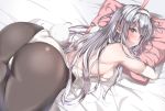  animal_ears ass batta-1225 blush bunny_ears cameltoe elbow_gloves gloves gray_eyes gray_hair long_hair no_bra pantyhose tail tears 