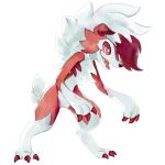  1:1 anthro canid canine cheek_tuft chest_tuft claws cloudedhaze facial_tuft fingers fur hair lycanroc mammal midnight_lycanroc nintendo open_mouth painting_(artwork) pok&eacute;mon pok&eacute;mon_(species) red_body red_fur simple_background small_tail smile solo teeth toe_claws toes tongue traditional_media_(artwork) tuft video_games watercolor_(artwork) white_background white_body white_fur 