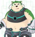  2020 anthro belly black_nose canid canine canis domestic_dog fur green_body green_fur hi_res kemono live-a-hero male mammal mokdai overweight overweight_anthro overweight_male solo video_games visor wipas5500 