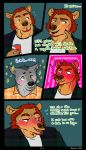  absurd_res anthro barakuma canid canine canis comic cute_fangs duo english_text food freckles hair hi_res hot_dog male male/male mammal movie_theater piercing plaid red_hair romantic_couple smile text ursid wolf 