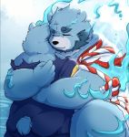  2020 anthro blue_body blue_fur bonasiah clothed clothing duo eyes_closed full_attack fur hug kemono male mammal overweight overweight_male slightly_chubby ursid white_body white_fur xingyuyaoxiong 十泉介 十泉浩 