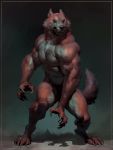  2020 3:4 4_toes 5_fingers anthro biceps canid canine canis claws digital_media_(artwork) fingers fur hi_res male mammal muscular muscular_anthro muscular_male nude pecs sharp_teeth simple_background solo standing taran_fiddler teeth toes vein were werecanid werecanine werewolf wolf 