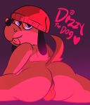  anthro balls beanie butt canid canine canis clothing crouching dizzy_the_dog dizzysauce_nsfw domestic_dog droopy_ears genitals hat headgear headwear hi_res looking_at_viewer male mammal perineum solo tongue 
