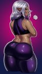  big_butt bodily_fluids butt clothing elf female hi_res humanoid humanoid_pointy_ears looking_back not_furry rear_view solo spandex sweat synecdoche thick_thighs tight_clothing tisinrei yoga_pants 