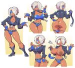  1girl angel_(kof) boots breasts cleavage cowboy_boots dark_skin full_body gloves huge_breasts large_breasts solo stealth_brock the_king_of_fighters wardrobe_malfunction white_hair 