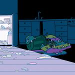  alolan_muk dark drink_carton eating holding_trash_can kitchen milk_carton night no_humans open_refrigerator pokemon pokemon_(creature) refrigerator saboteri_(savot) solo trash trash_can 