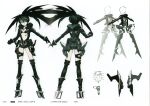  1girl absurdres barcode barcode_tattoo belt black_gloves black_hair black_jacket black_rock_shooter black_rock_shooter_(character) black_rock_shooter_(game) black_shorts blue_eyes boots gloves high_heels highres hood hooded_jacket huke incredibly_absurdres jacket long_hair mechanical_wings official_art open_clothes open_jacket pale_skin production_art reference_sheet scan shorts stella_(black_rock_shooter) tattoo twintails uneven_twintails white_background wings 