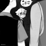  3boys antenna_hair arrow_(symbol) artist_name basil_(faraway)_(omori) basil_(omori) blurry blurry_foreground collared_shirt flower greyscale hair_flower hair_ornament highres kel_(faraway)_(omori) kel_(omori) krerue looking_at_viewer male_focus monochrome multiple_boys omori parted_lips shirt short_hair short_sleeves sidelocks speech_bubble sunny_(omori) sweatdrop sweater_vest 