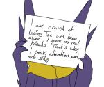  6:5 confession covering covering_face english_text feral generation_3_pokemon ghost male moofers-mufa nintendo pokemon pokemon_(species) pokemon_mystery_dungeon purple_body purple_skin sableye scarf secret sign simple_background solo spike_chunsoft spirit text white_background 