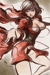  black_hair breasts brown_hair cleavage japanese_clothes kimono kurenai_(red_ninja) large_breasts open_clothes panties red_ninja short_hair solo stanley_lau underwear 