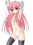  armpits arms_up flat_chest hair_censor hair_over_breasts long_hair louise_francoise_le_blanc_de_la_valliere narutaki_shin panties pink_hair solo thighhighs topless underwear undressing zero_no_tsukaima 