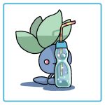  closed_mouth drinking_straw full_body no_humans oddish pokemon pokemon_(creature) ramune red_eyes saboteri_(savot) shadow simple_background smile solo white_background 