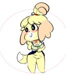  2019 accessory animal_crossing anthro blush bottomwear bow_tie breasts canid canine canis clothed clothing clothing_lift digital_media_(artwork) domestic_dog female flashing fur genitals green_clothing hair hair_accessory hair_bell isabelle_(animal_crossing) looking_aside looking_away mammal multicolored_body multicolored_fur nintendo pussy shih_tzu simple_background simple_eyes skirt skirt_lift smile solo toy_dog two_tone_body two_tone_fur two_tone_tail vallycuts video_games yellow_body yellow_fur 