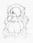  &lt;3 anthro big_breasts breasts clothing clothing_in_mouth female front_view giant_panda hi_res huge_breasts looking_at_viewer luna_paws mammal one_eye_obstructed sketch smutbunny solo topwear ursid 
