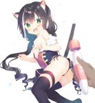  1girl animal_ear_fluff animal_ears ass black_hair black_legwear black_panties black_ribbon blurry blurry_foreground blush breasts cat_ears cat_girl cat_tail depth_of_field fang from_behind green_eyes hitachi_magic_wand karyl_(princess_connect!) long_hair looking_at_viewer looking_back low_twintails multicolored_hair nipples open_mouth panties pov princess_connect! princess_connect!_re:dive ribbon sex_toy side-tie_panties small_breasts solo_focus streaked_hair surprised tail tail_raised tears thigh_strap thighhighs topless twintails two-tone_hair underwear very_long_hair vibrator white_hair yuizaki_kazuya 