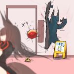  2girls akagi_(azur_lane) akakiryu2m akashi_(azur_lane) animal_ears azur_lane black_hair black_kimono cat_ears cracked_wall door doorknob green_hair helmet implied_sex japanese_clothes kimono multiple_girls silhouette solo taihou_(azur_lane) 