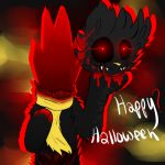  2015 anthro black_body black_fur blood blood_everywhere blood_splatter blood_spray bodily_fluids decapitation five_nights_at_freddy&#039;s five_nights_at_freddy&#039;s_4 fur gore halloween holding_head holidays invalid_tag low_res male mammal mostly_nude nightmare_(fnaf) red_eyes scarf scarf_only scurryy smile solo ursid ursine video_games yellow_nose 