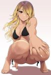  all_fours barefoot blonde_hair izumi_mei looking_at_viewer swimsuit 