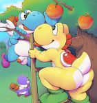  2020 apple balls blue_yoshi butt clothing cloud day flying food footwear fruit genitals group hi_res ladder male mario_bros nintendo penis plant purple_yoshi scalie smile tree video_games wings yellow_yoshi yoshi zi_ran 