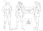  1990s_(style) 1boy aoki_uru badge belt boat character_sheet gainax gloves long_hair notes official_art production_art sadamoto_yoshiyuki traditional_media watercraft 